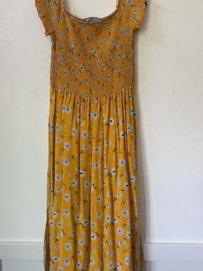 Lark + Grey maxi dress yellow floral smocked bodice size 2XL